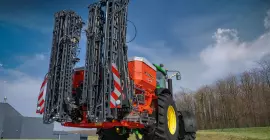 The AERO 32.1 mounted pneumatic fertiliser spreader in transport position