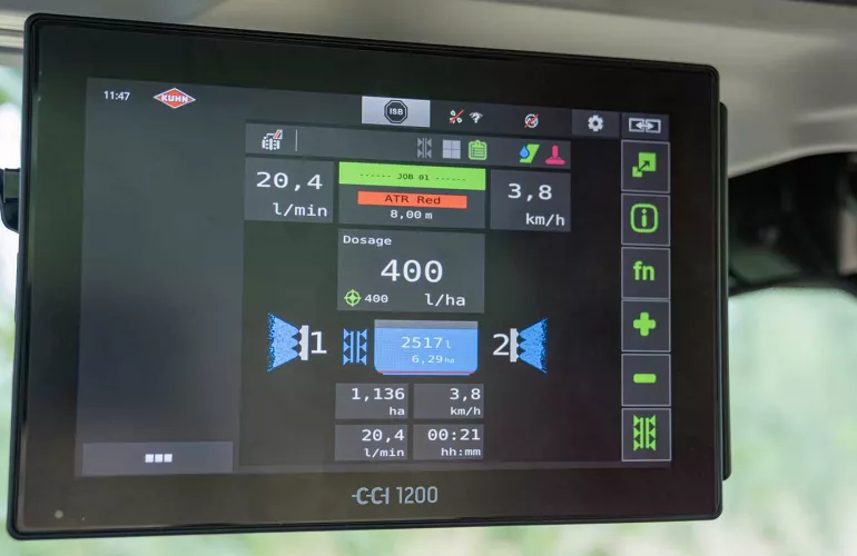 The GEO 3002 air-blast sprayer's ISOBUS work screen