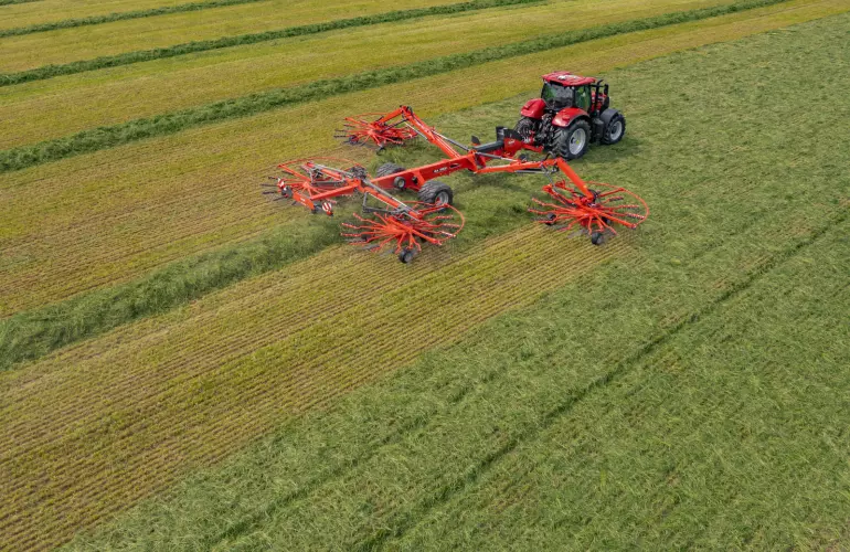 GA 15231 Four Rotor Rake Working on site - Aerial shot