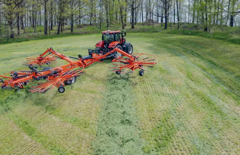 GA15231 Four Rotor Rake Working - Aerial Shot
