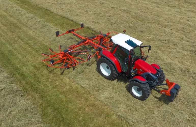 GA7631 Twin Rotor Rake Working - Aerial Shot