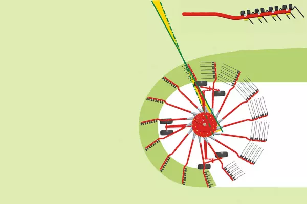 A well formed swath thanks to double-curved tine arms
