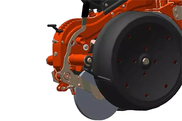 The germination of your crop is boosted by the intermediate wheel in stainless steel which improves soil/seed contact