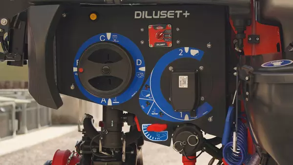 DILUSET+ operation, programmable filling, rinsing and in-cab display of tank volume