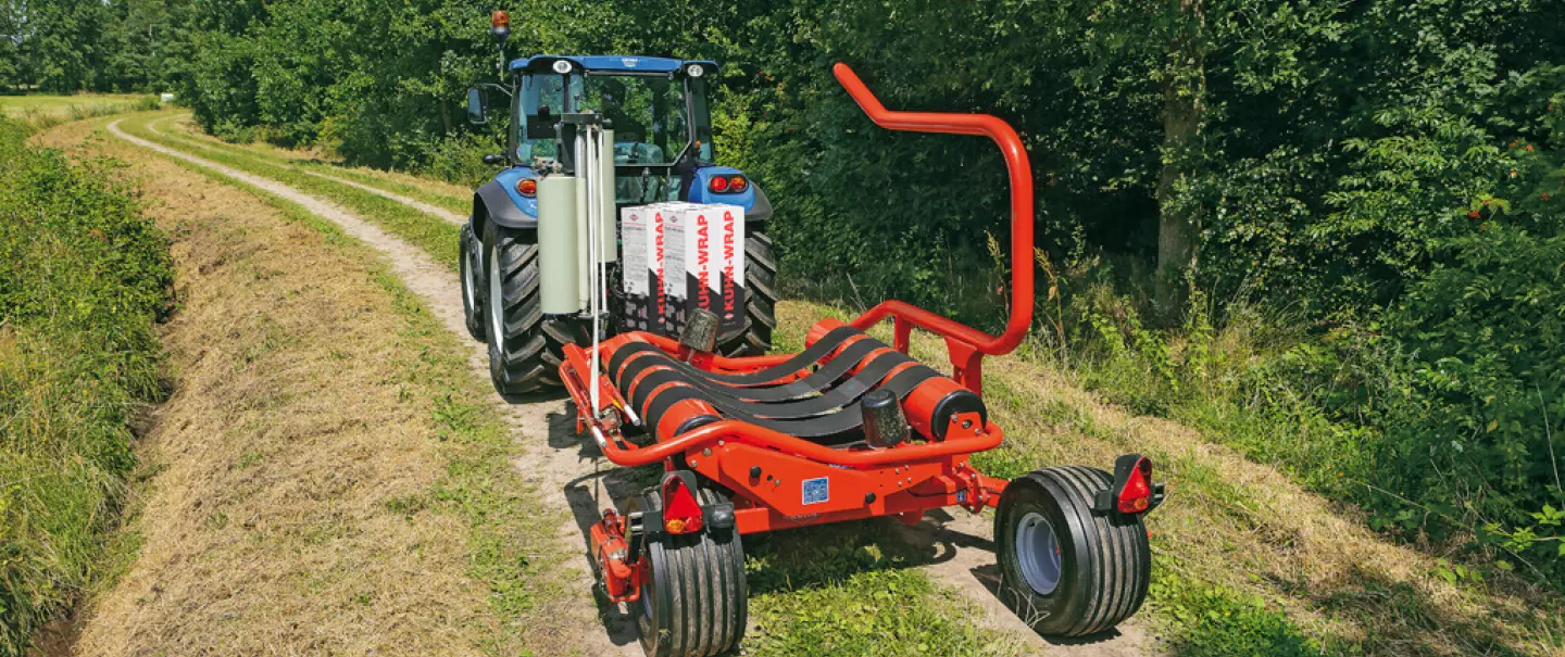 RW 1610 in transport position on the road.